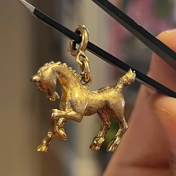 Vintage Monet Gold Tone Horse Charm | Equestrian Pendant Spring Ring - Picture 9 of 9